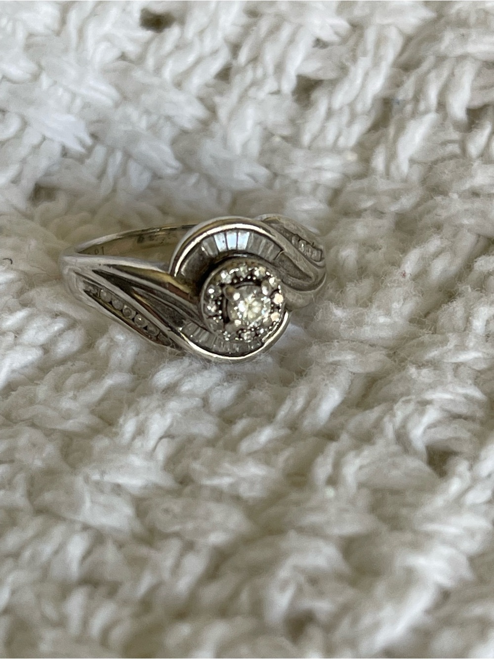 Sterling Silver Platinum Diamond Engagement Ring - Picture 6 of 7